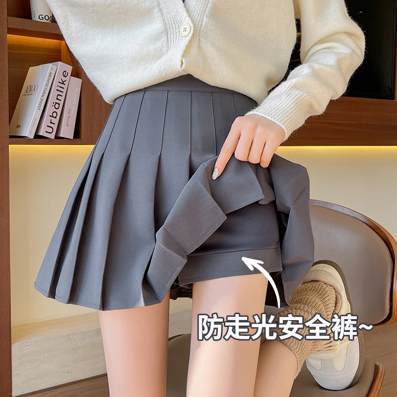 灰色西装百褶裙半身裙女春夏2025新款小个子高腰显瘦a字jk短裙子