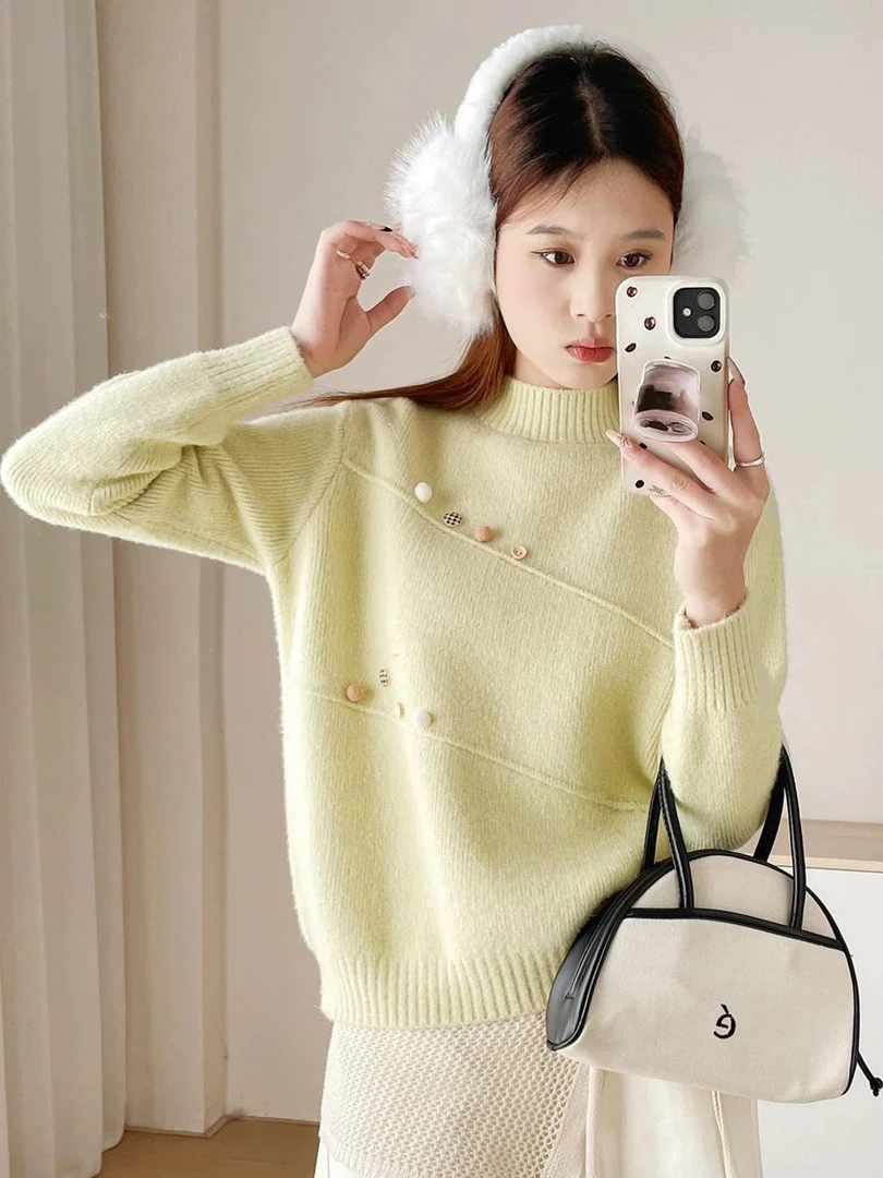 设计感毛衣女短款宽松套头2025秋冬新款半高领软糯亲肤保暖针织衫