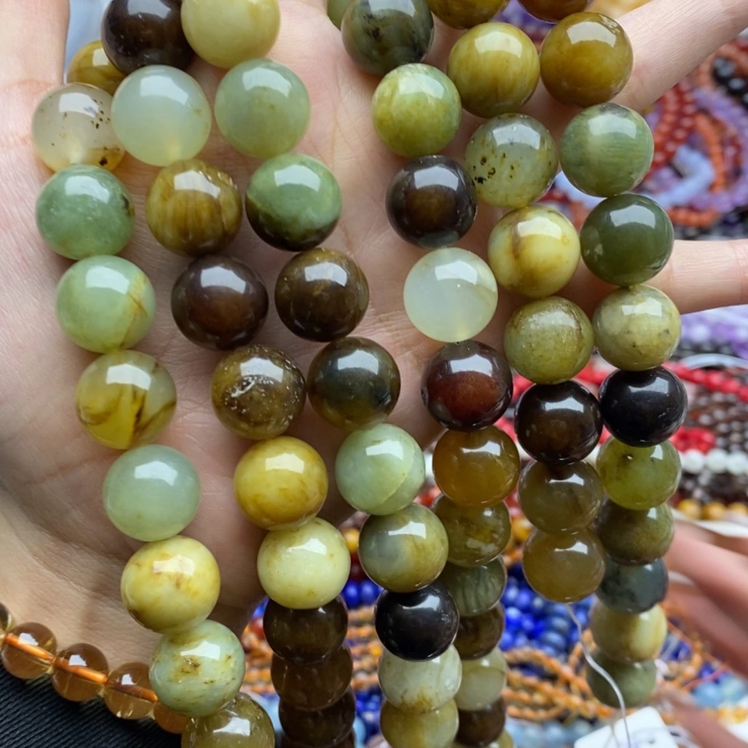 玛瑙/玉髓未镶嵌珠宝半成品一条纯天然老岫玉圆珠14 mm