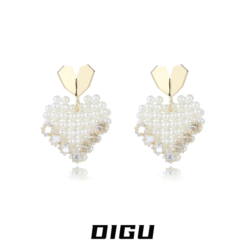嘀咕家 铜合金仿珍珠耳饰 精致珍珠爱心耳环轻奢耳坠新款心形耳饰