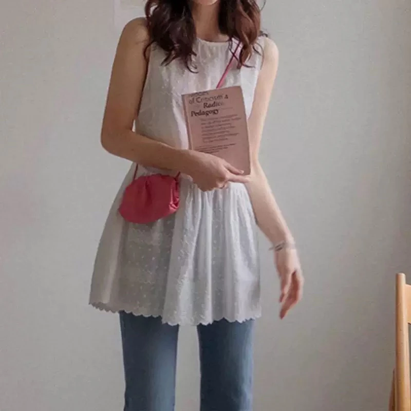 【叠穿背心裙】刺绣纯棉无袖叠穿刺绣连衣裙
