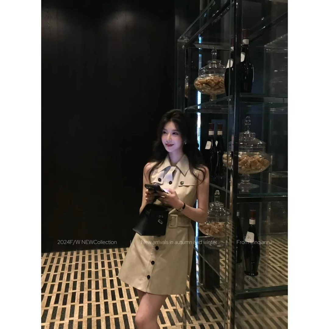 【林千入】新款气质显瘦优雅大方春季新品高腰设计感连衣裙