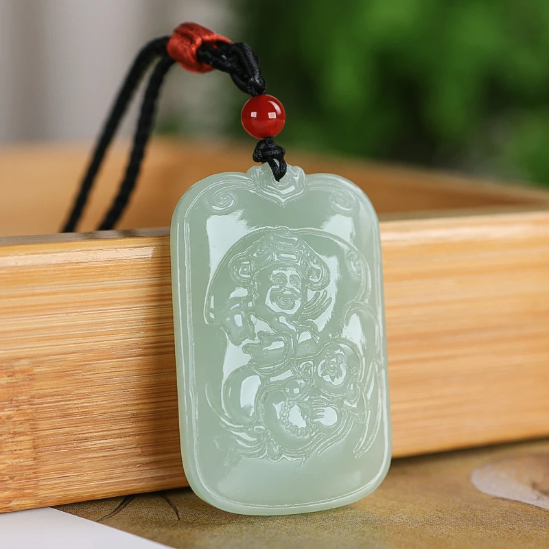 正品天然和田玉财神佛吊坠双面雕刻财福双全男女款精雕项坠黄财神