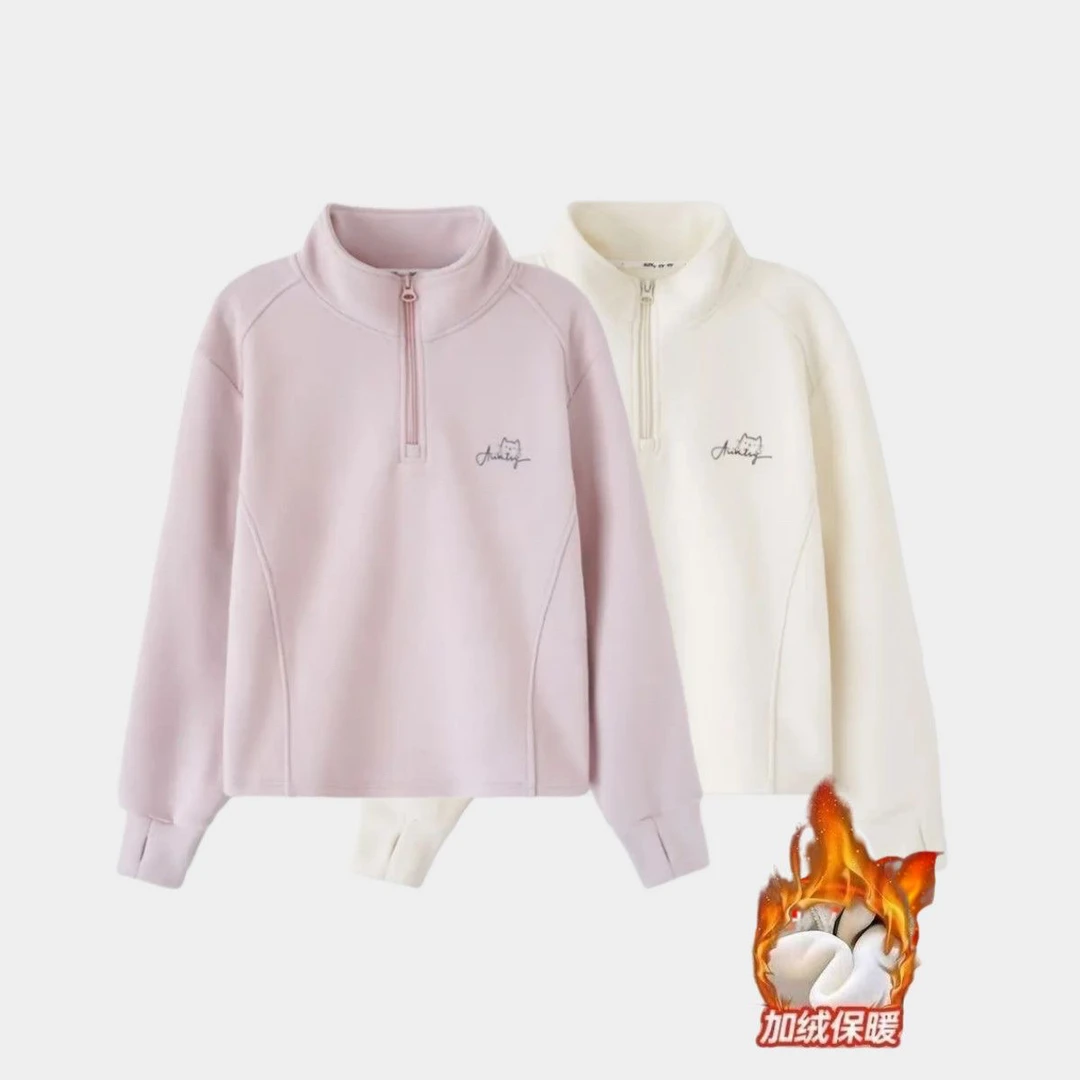 女童秋冬德绒卫衣加绒加厚休闲女宝宝半高领时尚洋气休闲长袖上衣