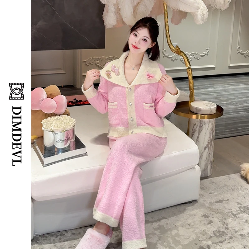 DIMDEVL/汀黛蜜桃秋冬可爱减龄DIY公仔加厚可外穿半边绒家居服女