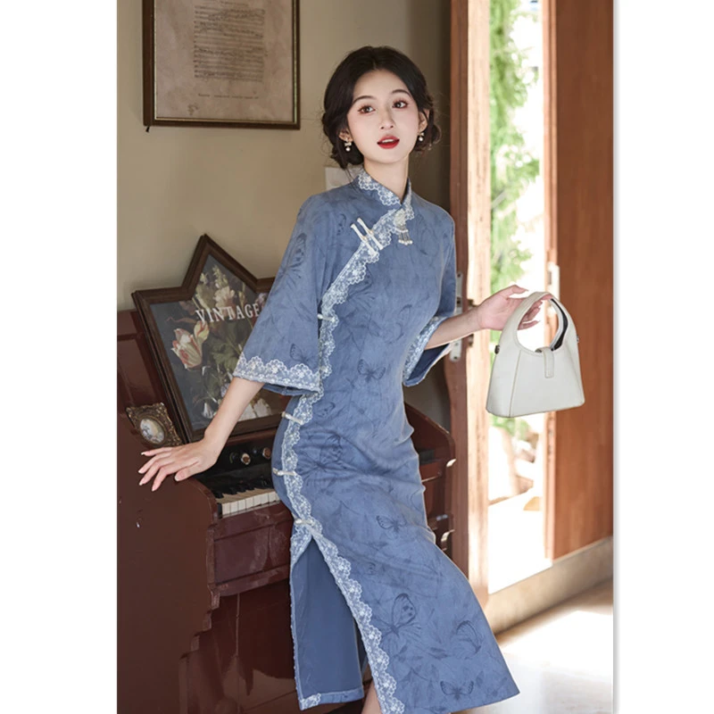 【云开】麂皮绒倒大袖旗袍2025秋冬新款时尚改良新中式年轻日常旗袍