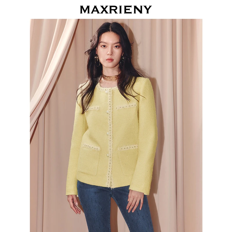 【林一专属】MAXRIENY小香风花纱外套女25冬款H型箱型廓形上衣