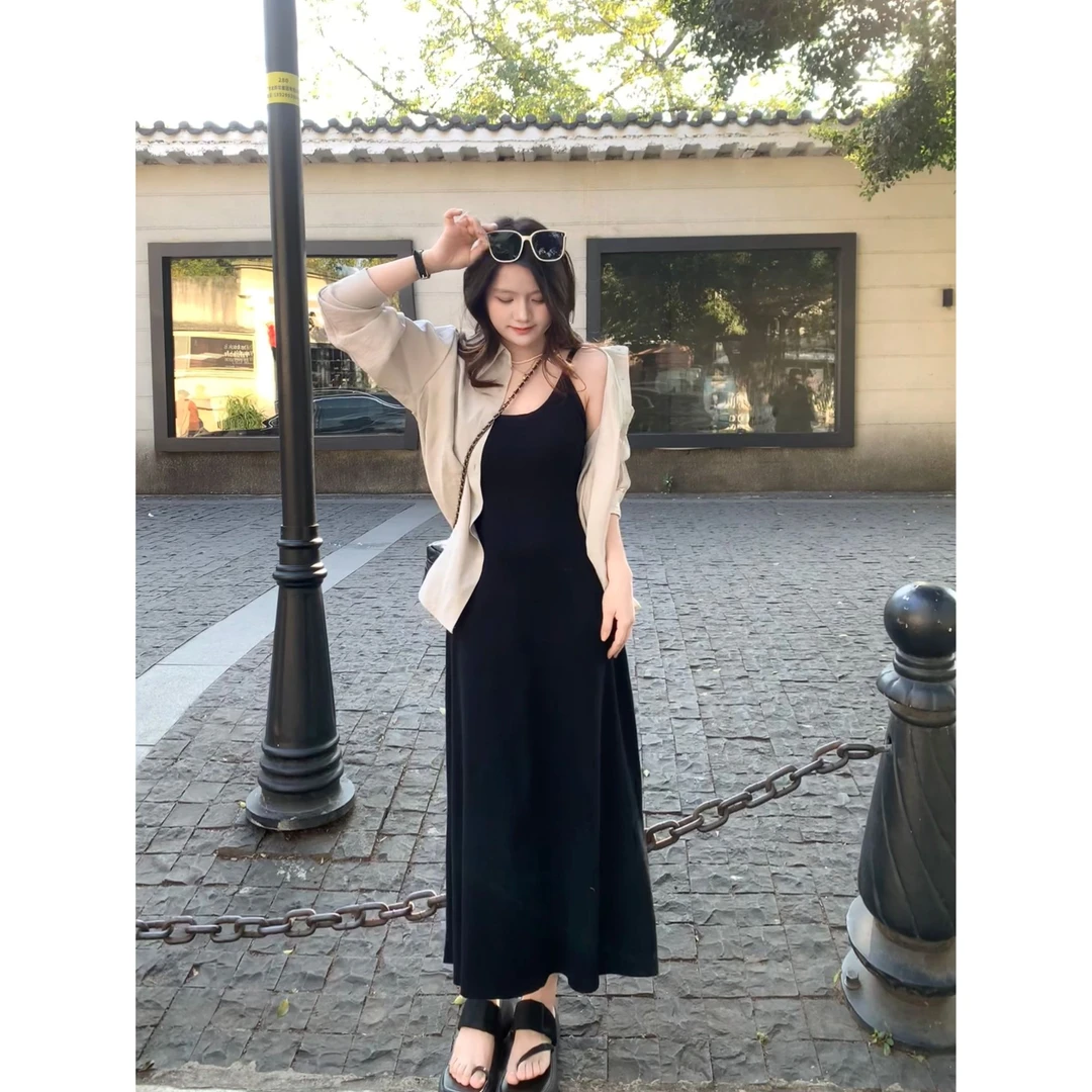 栗子145小个子吊带连衣裙女夏季新款法式时尚气质显瘦收腰长裙女