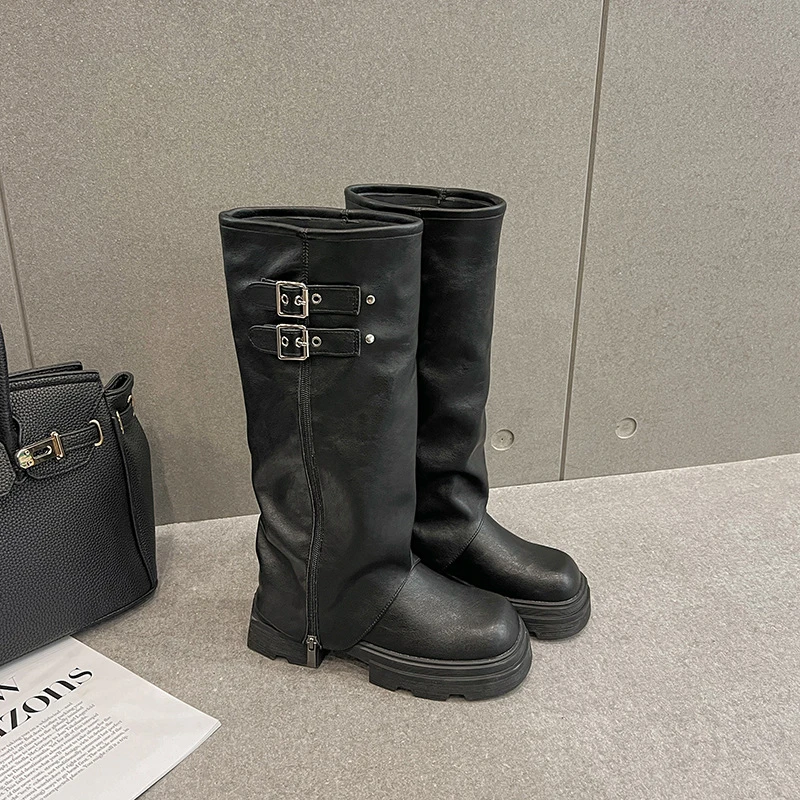 时尚西部牛仔靴女靴百搭裤管靴高跟小个子不过膝高筒骑士靴