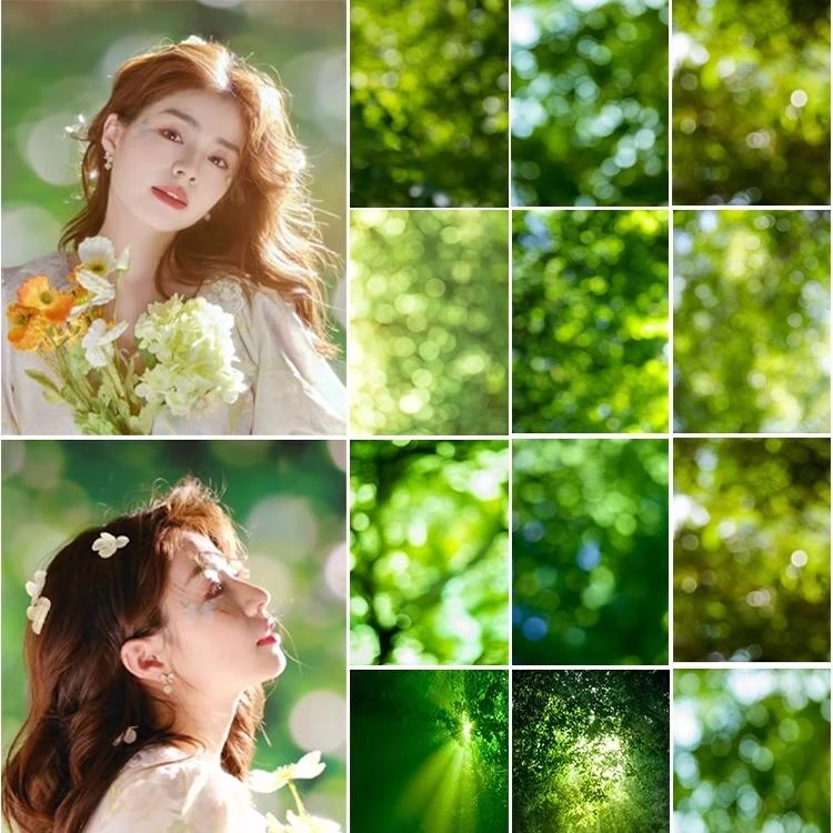 森系虚化光斑绿色大光圈写真拍照挂布抖音直播间影楼摄影棚背景纸