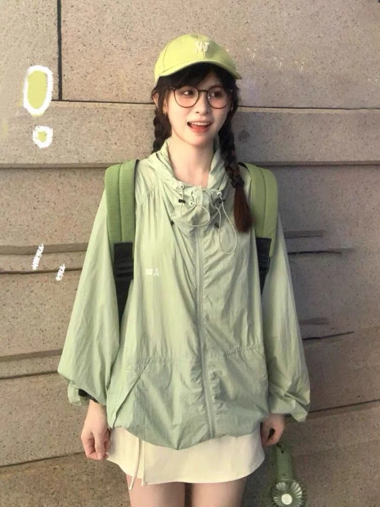 户外骑行绿色小清新物理防嗮衣薄外套女夏季透气学生防晒服冲锋衣