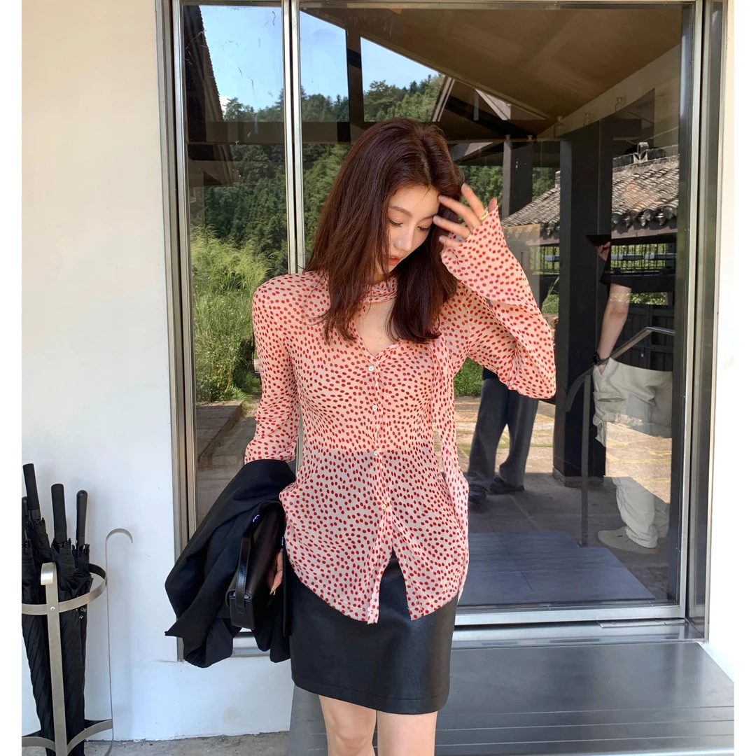 【ALONE SAVOR】龍喜儿 晴空樊雨 慵懒风人丝衬衫波点印花F125