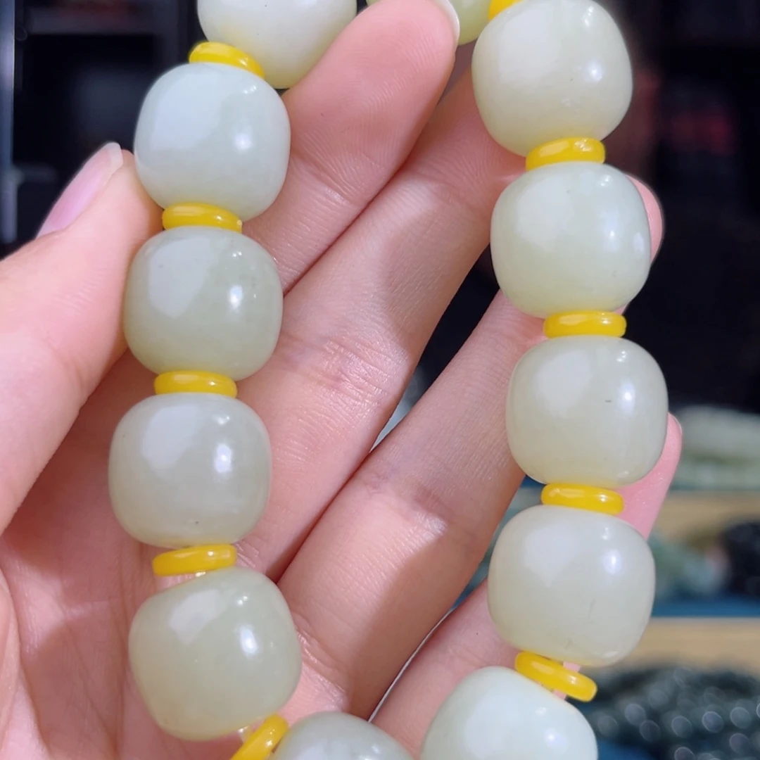 和田玉手链未镶嵌手串纯天然新疆且末料16mm