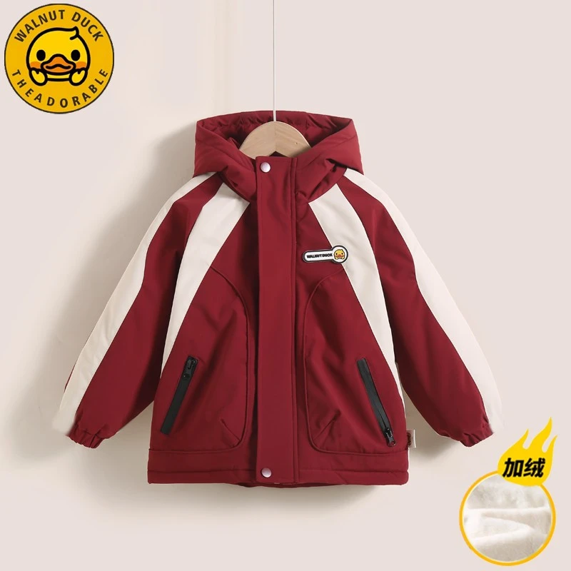 小黄鸭儿童装冲锋衣2025新款男女亲子秋冬加绒派克服新款加厚外套