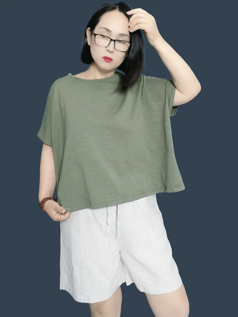 夏季新款亚麻松紧腰宽松短裤百搭休闲五分裤