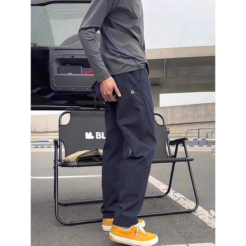 藏青色三角标工装裤子男款夏季薄款软壳速干冲锋裤三防户外登山裤