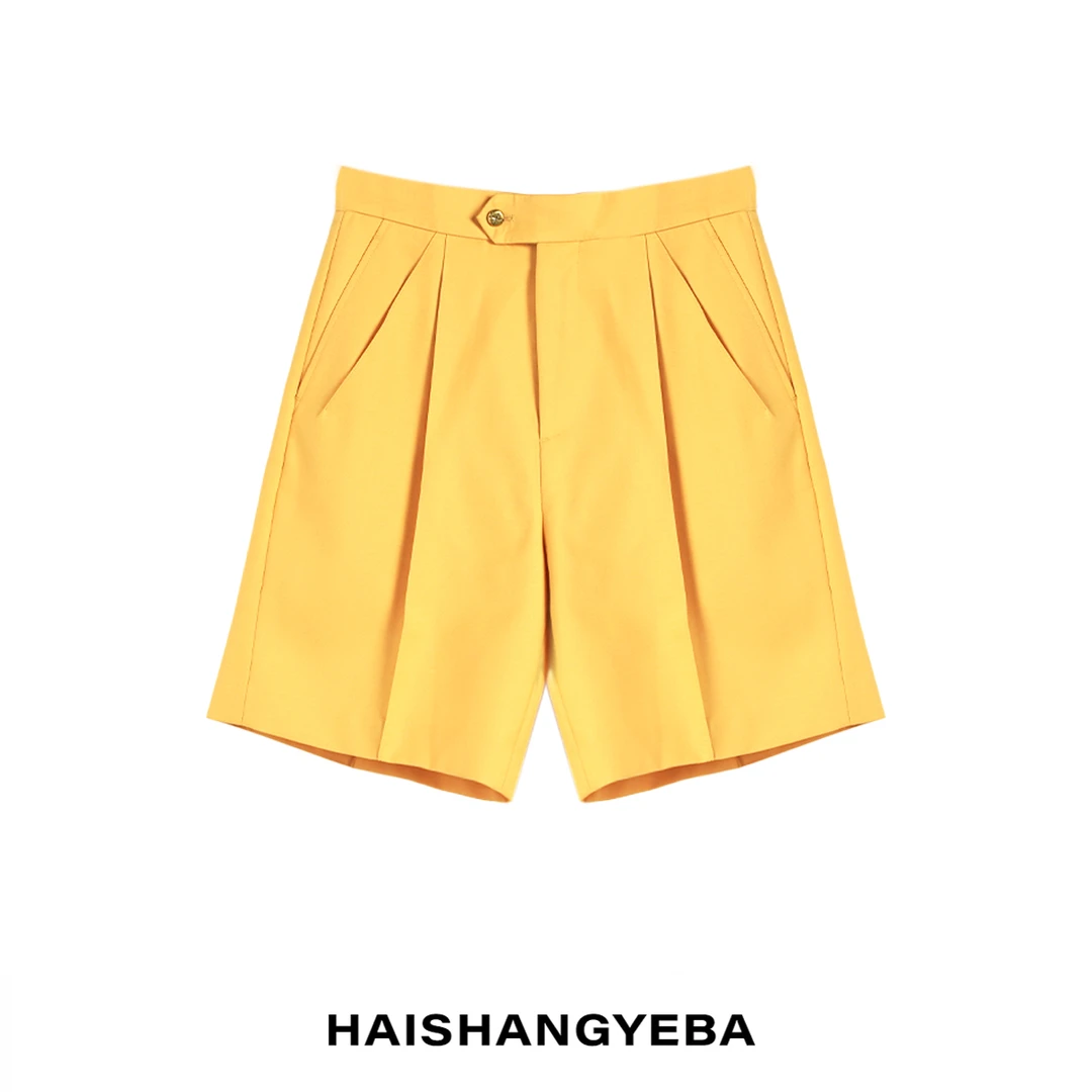 【海上叶爸】新款2025夏季百搭羊毛中高腰宽松休闲斜折阔腿短裤