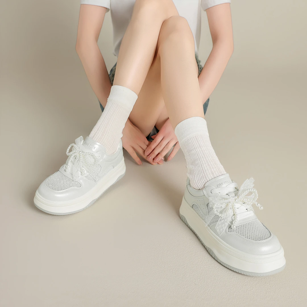 运动日系休闲薄款透气夏季时尚休闲鞋板鞋增高厚底蕾丝春秋白色