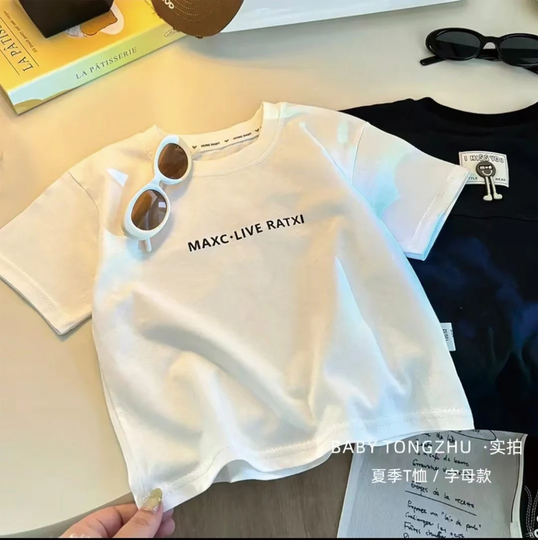 【100%纯棉】男童短袖T桖宽松时尚百搭韩版上衣休闲帅气潮酷短袖