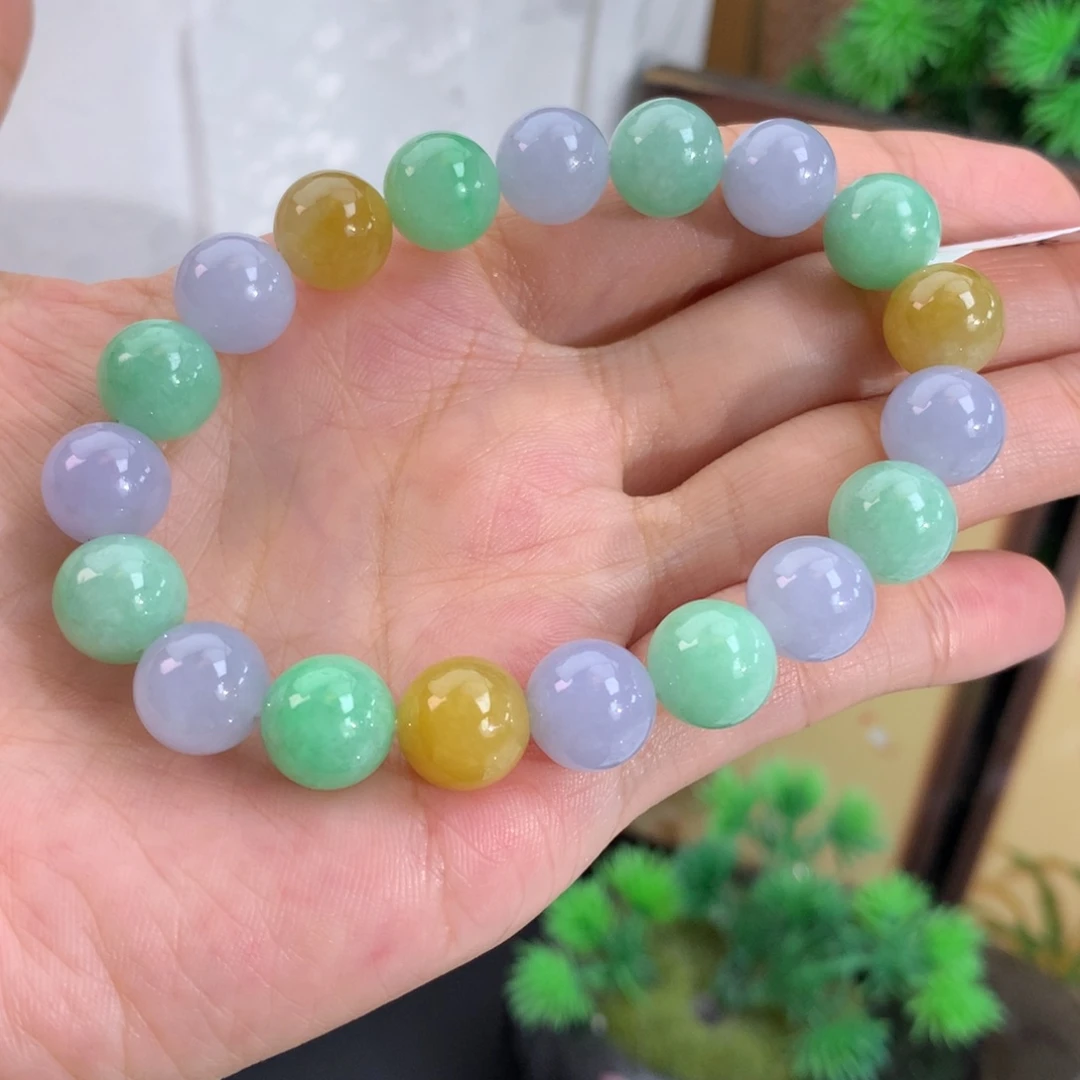 翡翠未镶嵌手串卡10细润紫绿黄手串