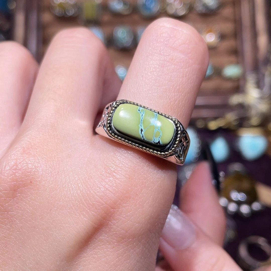 绿松石银S925镶嵌戒指