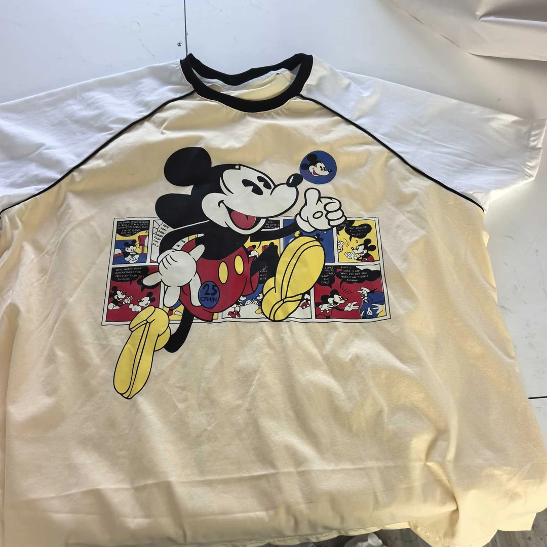 D056时尚拼接米奇卡通印花减龄百搭新款女T恤