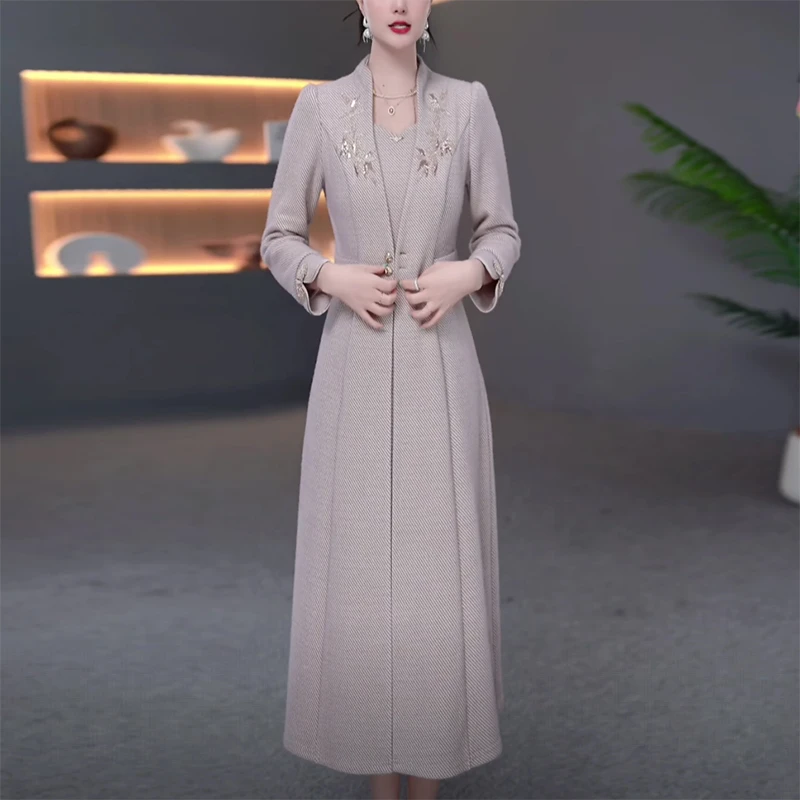 新中式小众轻奢国朝假两件时尚气质百搭收腰显瘦修身中长款连衣裙