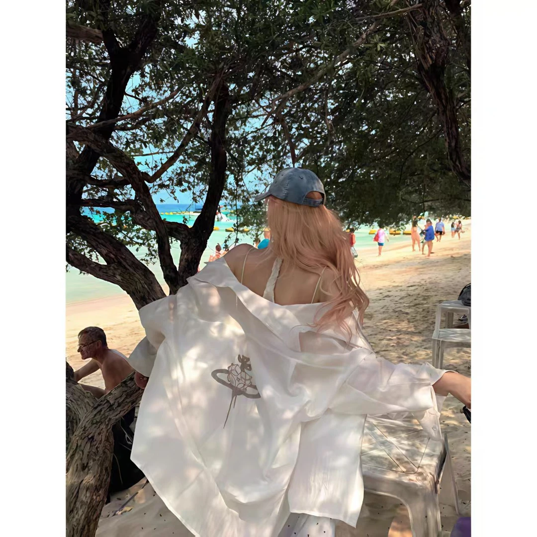 浪漫出逃独特超好看薄款长袖防晒衬衫女夏季宽松慵懒上衣外套罩衫