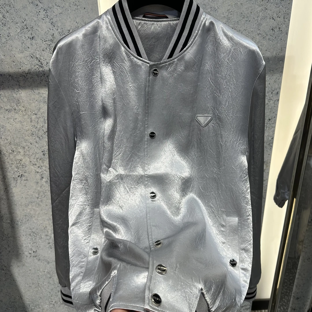 春季新款轻奢【100.真醋酸】男士拼色螺纹大理石纹棒球领夹克