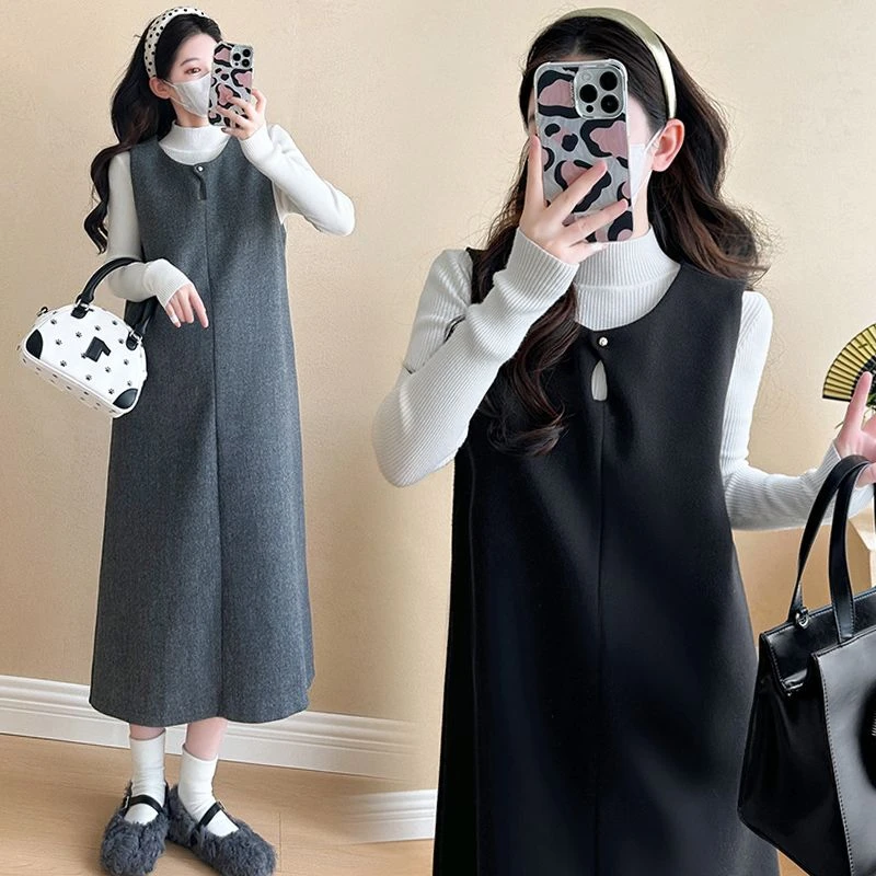 孕妇连衣裙春秋上衣小香风洋气气质新款孕妇宽松中长款显瘦连衣裙