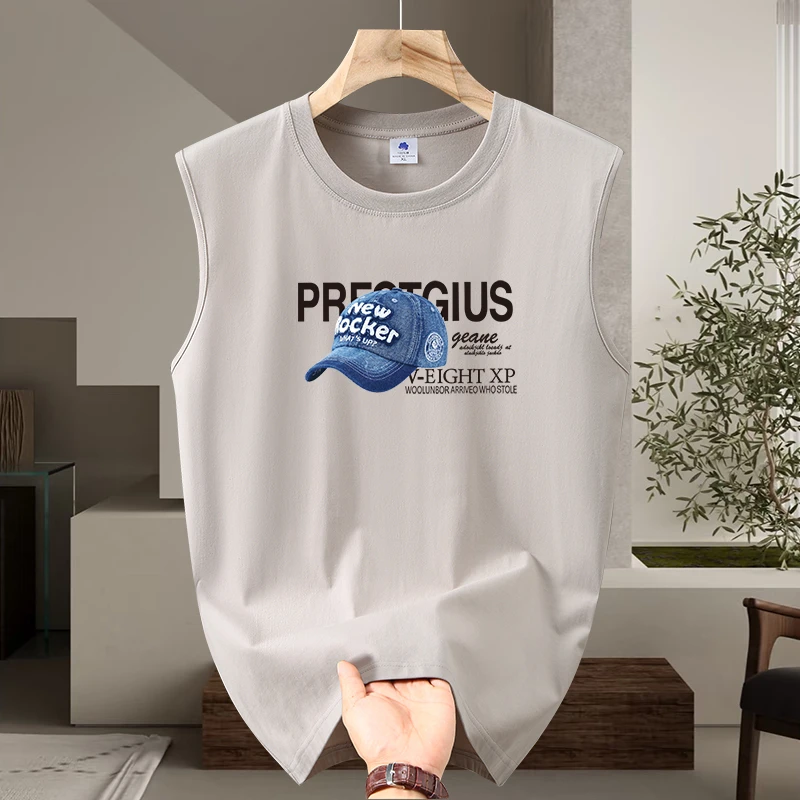 2025夏季新款纯棉圆领无袖t恤男士背心透气潮流休闲运动健身坎肩