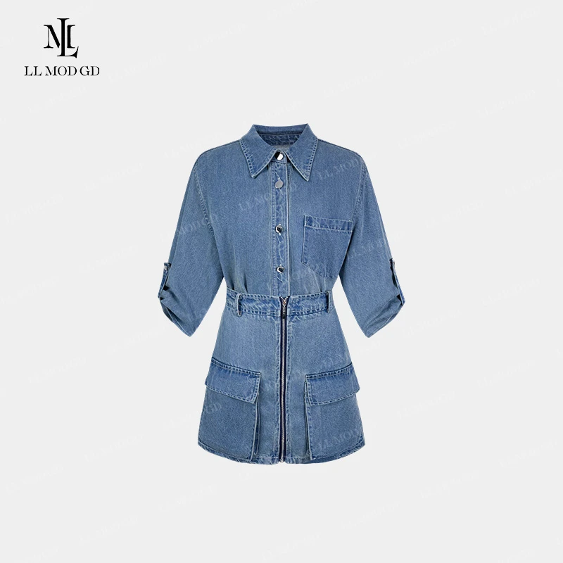 牛仔绮旅 复古港风POLO领天 丝莱赛尔牛仔连衣裙女LLYLXR-261877