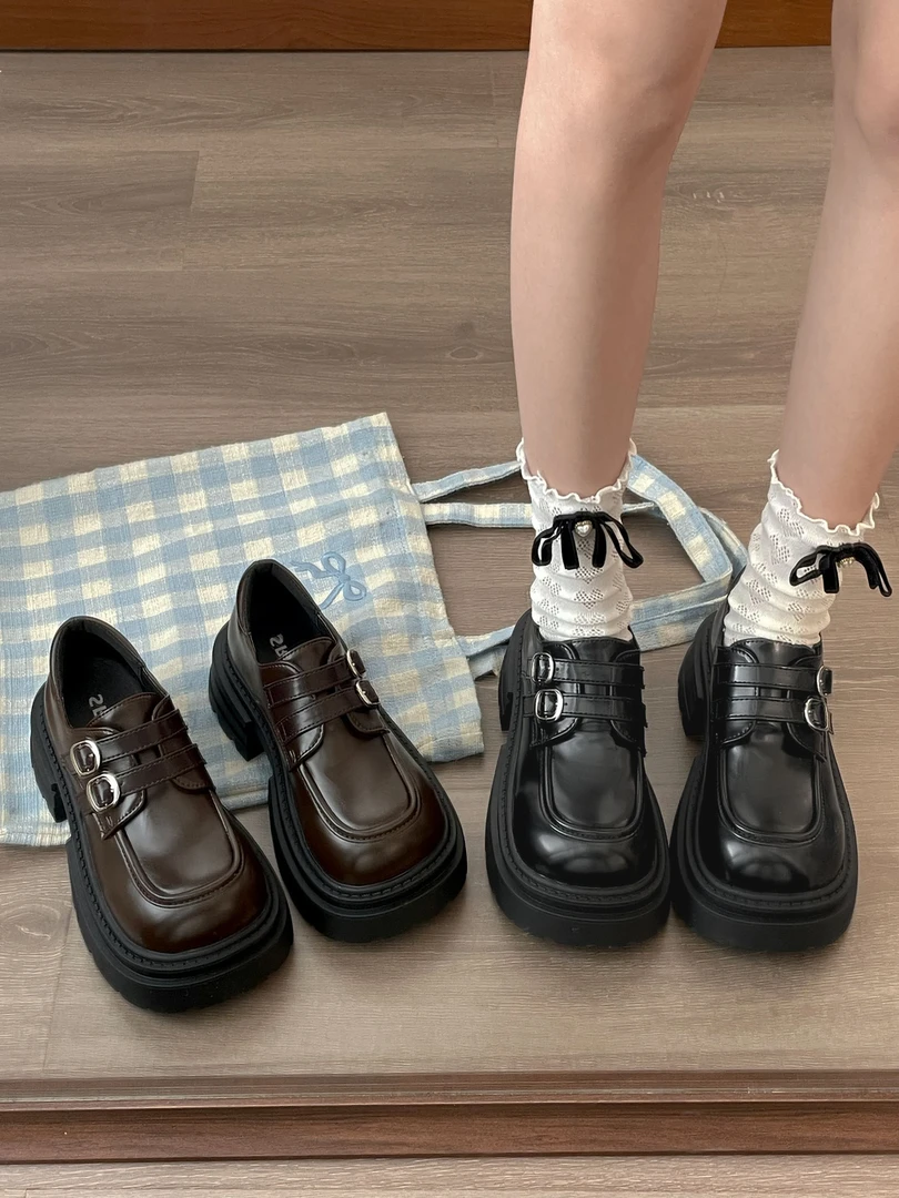 复古黑色英伦风粗跟厚底小皮鞋女2025新款春秋配裙子玛丽珍乐福鞋