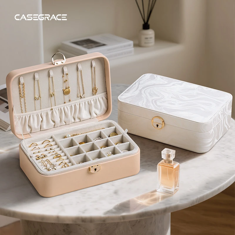 首饰盒/箱 首饰盒耳环简约盒子黄金珠宝整理盒精致家用抽屉式双层