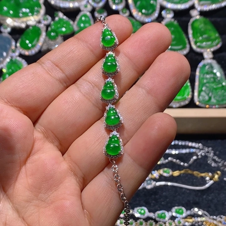 翡翠手链银S925镶嵌天然A货翡翠