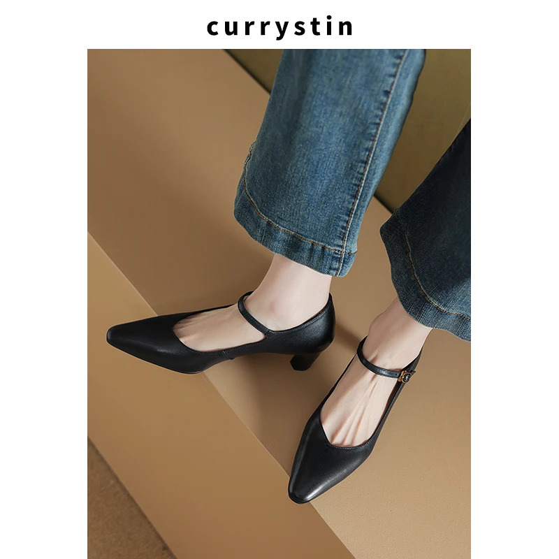 5cm豹纹高跟鞋女粗跟2025春秋新款欧美真皮气质中跟单鞋玛丽珍鞋