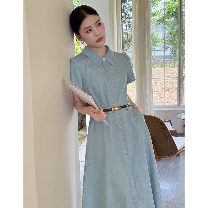 法式茶歇牛仔连衣裙女高级感气质收腰长裙67281/67285