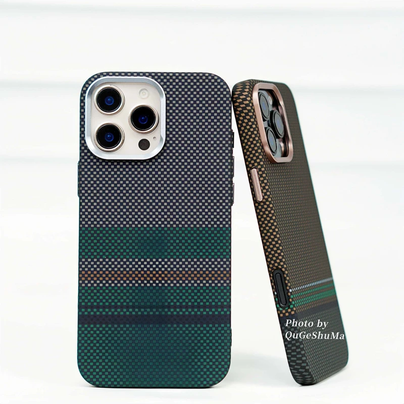 【碧波绿】像素风凯夫拉纹理手机壳适用于iPhone16promax全包轻薄磁