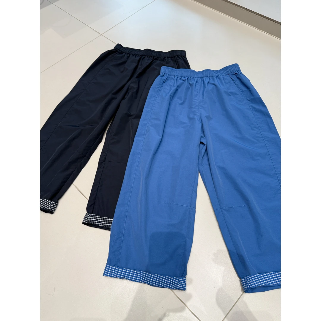 #88097夏季轻薄拼格子直筒裤 宽松百搭亲肤透气速干防晒休闲裤