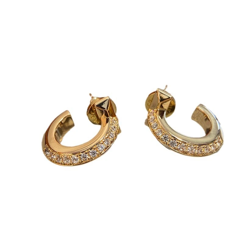 合金合成锆石耳饰 欧货DP高品半钻C圈T字耳环-6729