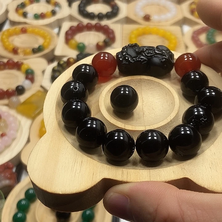 黑曜岩未镶嵌手链?****◡