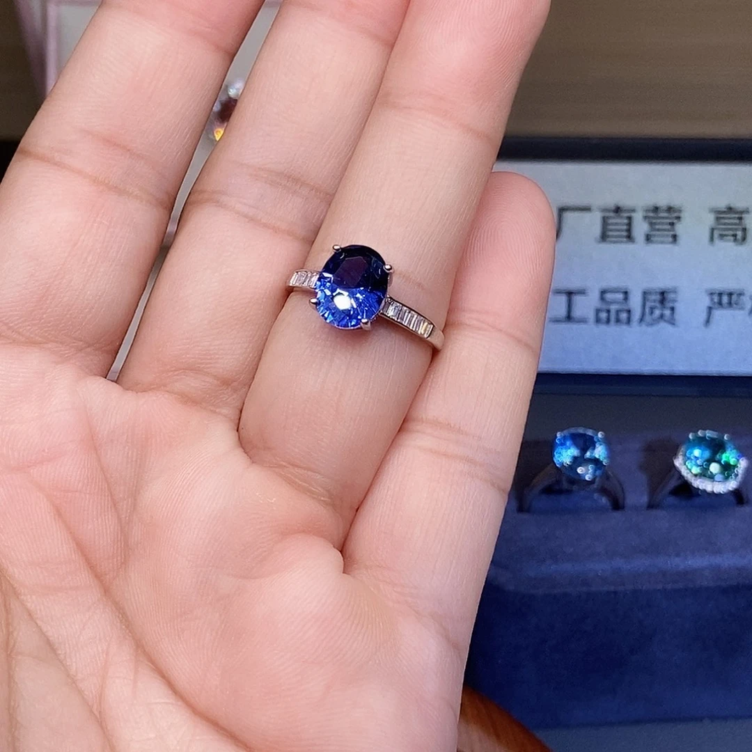 戒指蓝宝石银S925镶嵌