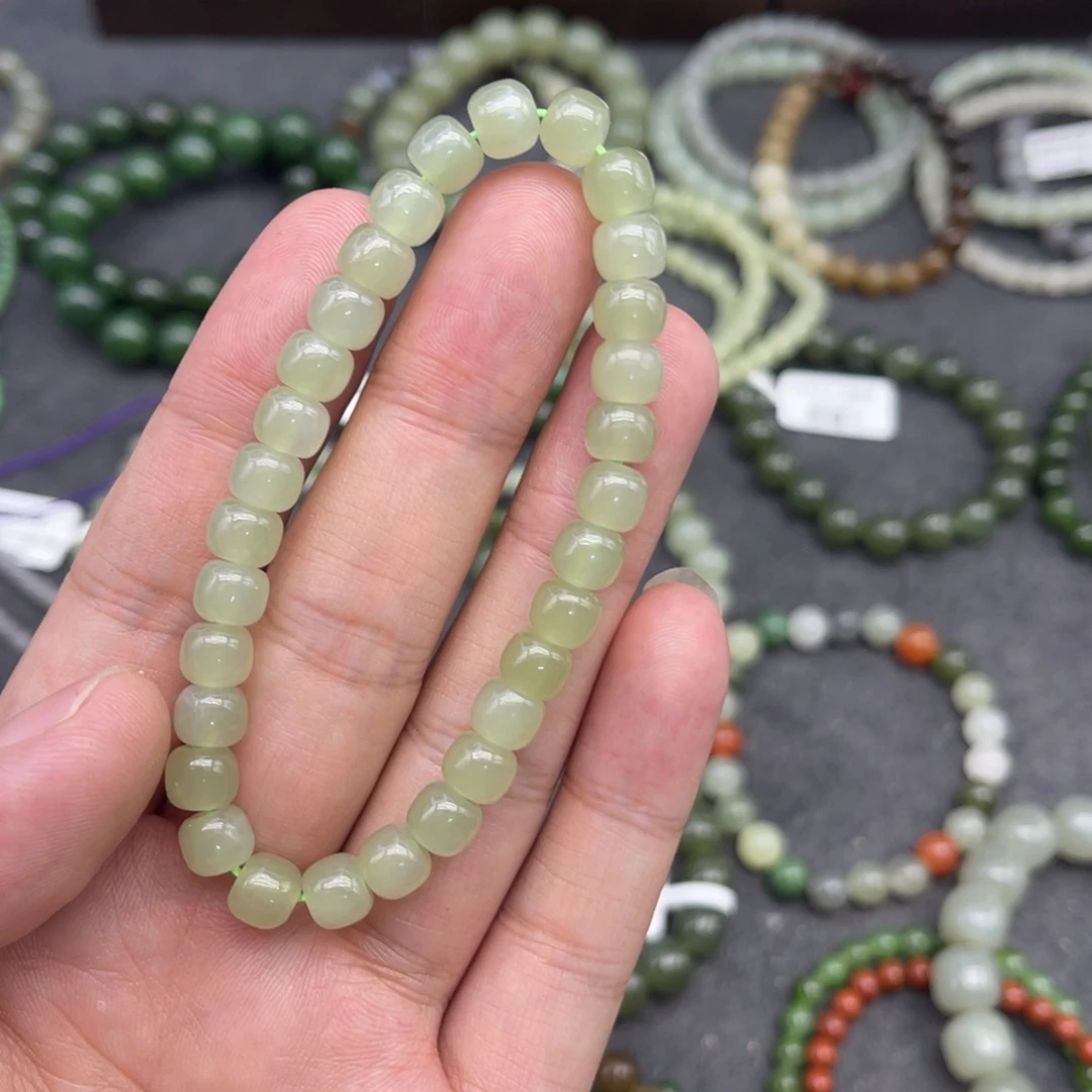 和田玉未镶嵌手串卡7高冰晴水老型珠