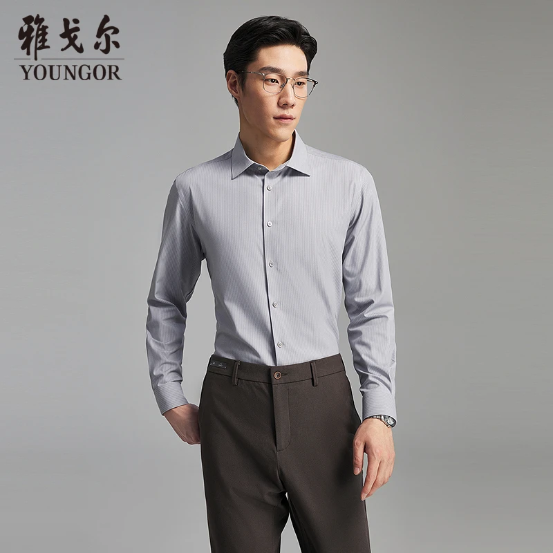 【绵羊毛绒面】雅戈尔秋季新商务休闲条纹蓄热保暖长袖衬衫男119688
