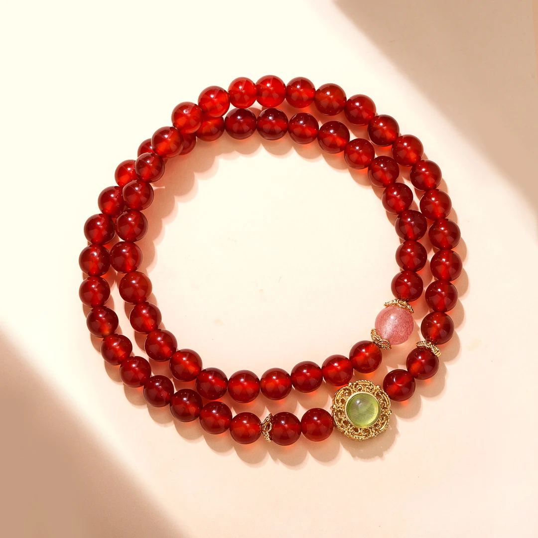 天然红玛瑙双圈经典百搭手链女款手串小众原创设计多样性发-019