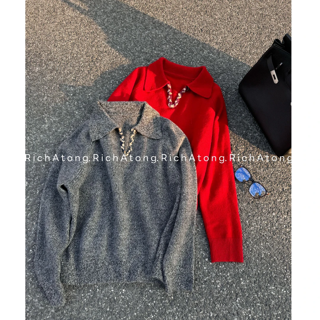 atong/阿彤-【本命-亮片】-2024新年款V领亮片大牌轻奢毛衣