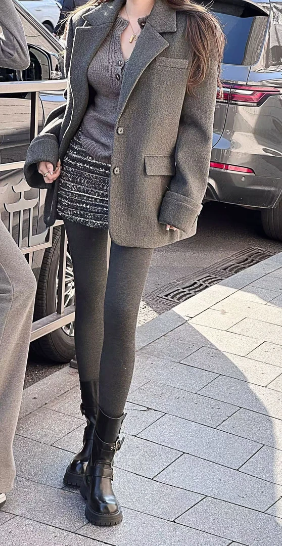 媛媛 新款加厚秋冬弹力瘦腿百搭紧身显瘦灰色保暖打底裤女#K0879