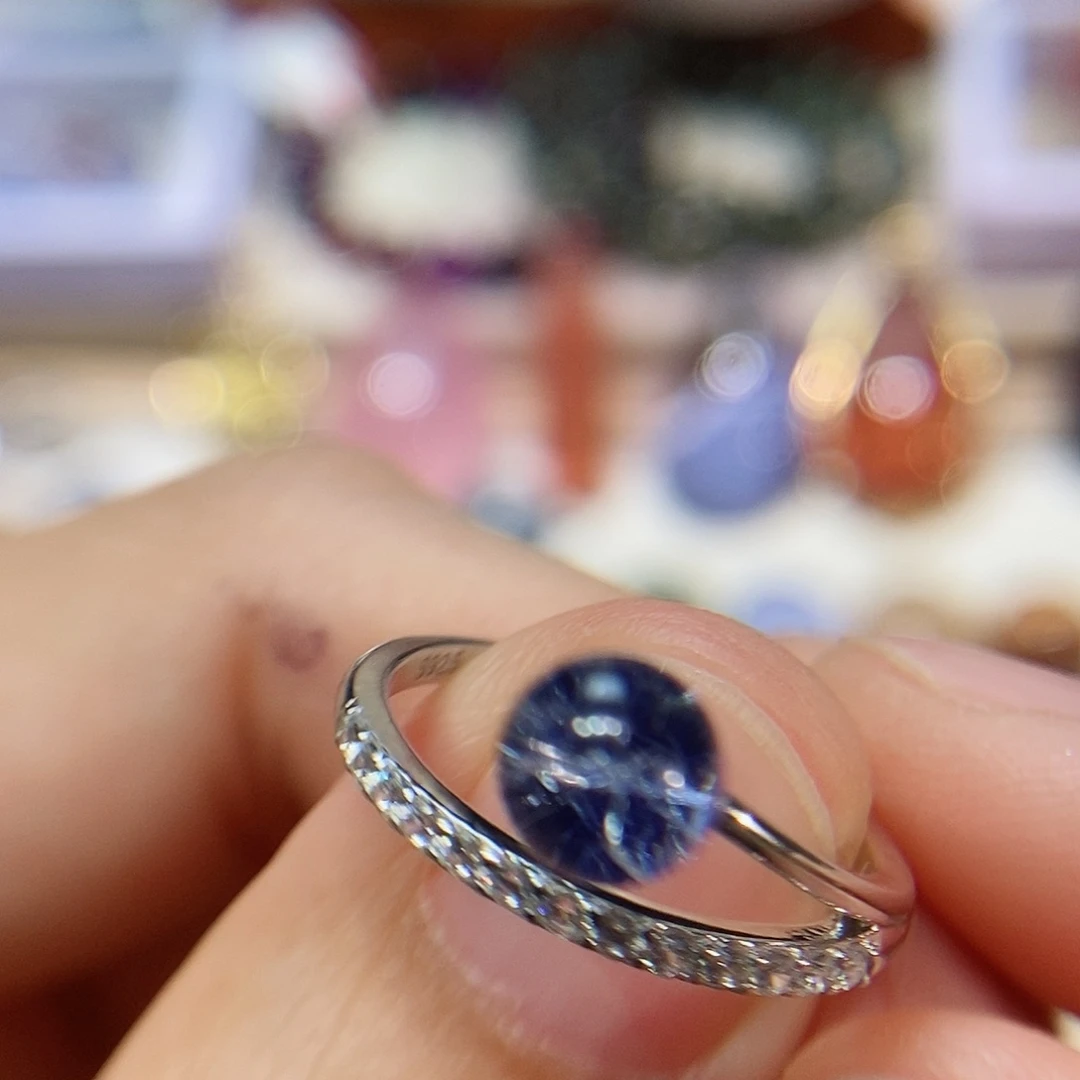水晶蓝线石戒指银S925镶嵌涂**九