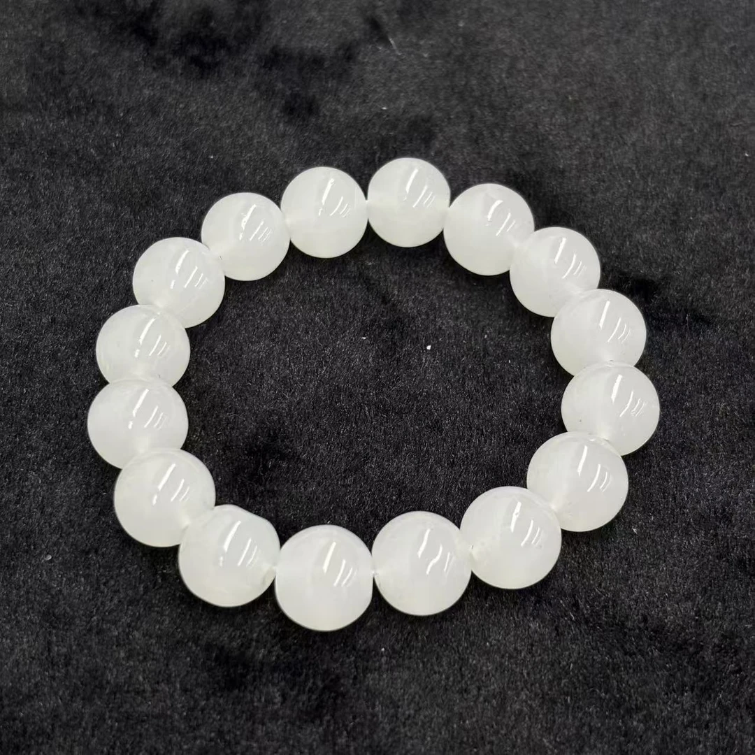 s1131-国风设计款羊油白石英质玉圆珠手串-赠礼盒
