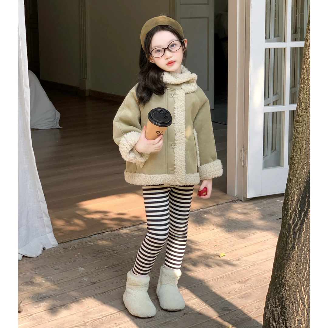 女童加厚皮毛一体外套儿童秋冬装加绒上衣2025新款女宝冬季毛毛衣